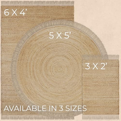 KIBAGA Beautiful 5x5 ft Round Jute Area Rug for Your Home - This Natural Hand Woven Rug Fits Perfectly Into Your Entry Area, Kitchen Or Living Room - Modern Braided Circle Mat Enhances Any Boho Decor - Image 8