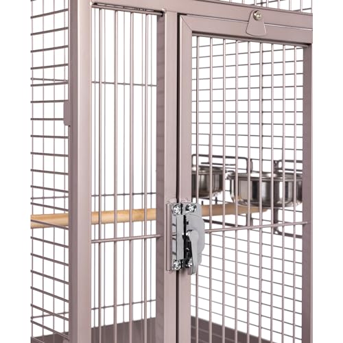 Image of Prevue Pet Playtop Bird Cage - Medium Steel Bird Cage with Integrated Playtop, Rolling Stand, Seed Guards, and Perches, Ideal for Conures and Cockatiels - Blush Finish