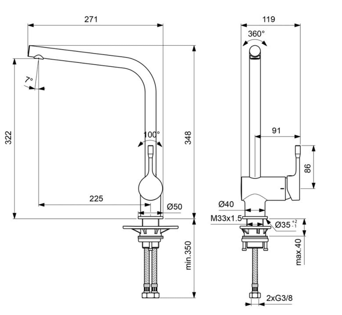 Ideal Standard Ceralook Küchenarmatur, hoher Auslauf – Chrom