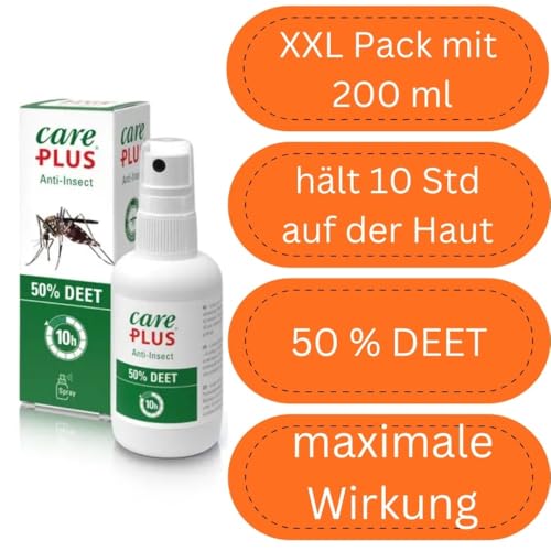 Care Plus 2er Set Insektenschutz – DEET 50% + Icaridin Textilspray – Komplettschutz für Haut & Kleidung, Tropen- & Zeckenschutz