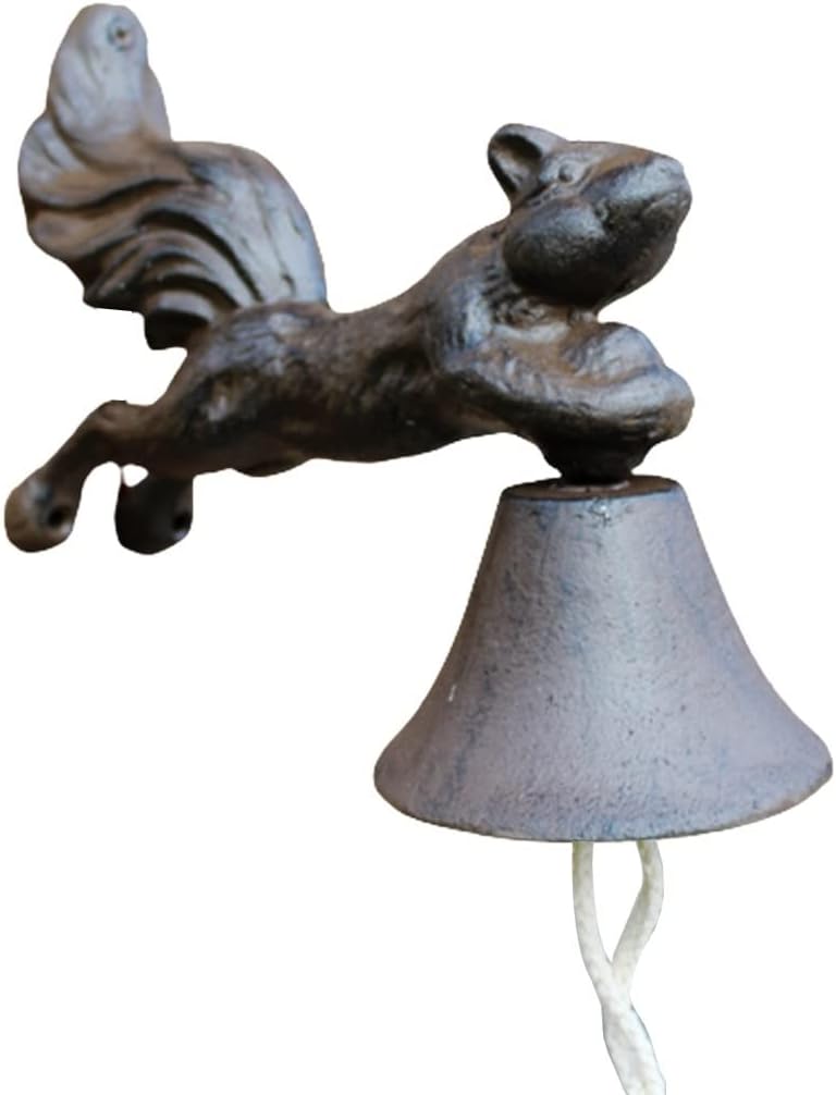 Cast Iron Doorbell, Squirrel Doorbell, Animal Wall Mounted Farmhouse Doorbell, Hand Bell Decoration, Suitable for Courtyard Villa Bar Coffee Shop
