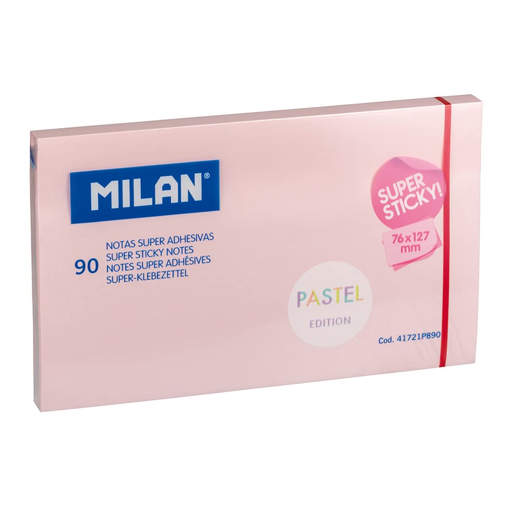 MILAN 1 Bloc 90 Notas Super Adhesivas Rosa Pastel 76x127mm, Multicolor, 76 x 127mm