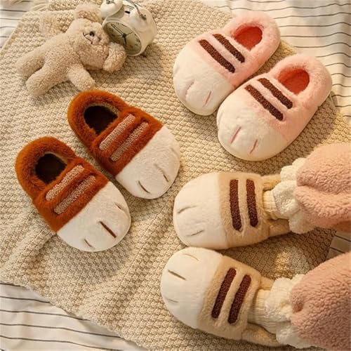 Adorable Cat Paw Slippers for Women, Cozy Fuzzy Memory Foam House Shoes with Non-Slip Sole Fluffy Platform Slippers (7/8,Brown B)2