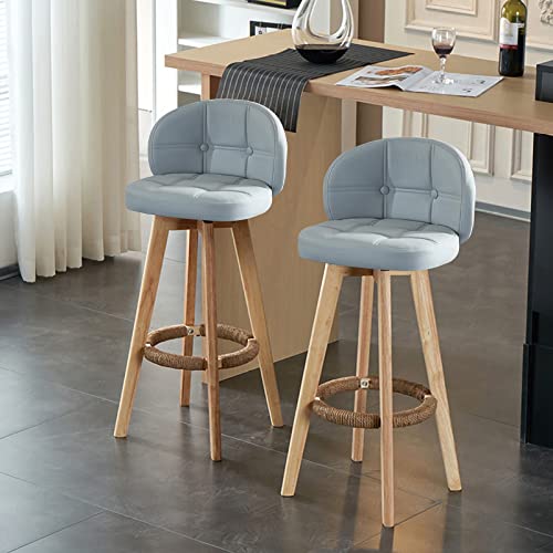 Juego de 2 elegantes taburetes de bar giratorios de piel sintética con patas de madera, perfectos para cocina, comedor, restaurante, pub y cafetería