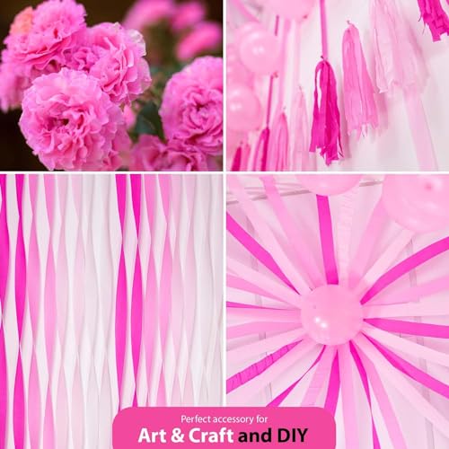 Image of 12 Pink Streamers, 984ft Pack of Crepe Paper Bachelorette Party Decorations | Each roll is 82 ft long and 1.8 Inch wide ideal for Birthday Party Decor, Baby showers and Bachelorette Parties