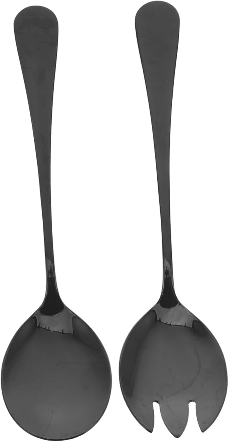 Xmas Salad Servers Set Stainless Steel, Black Serving Utensils