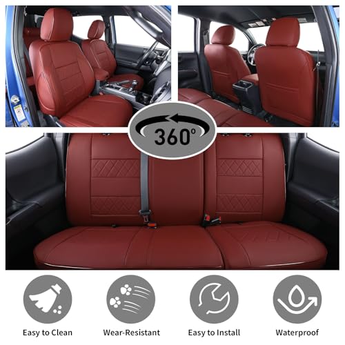 Image of EKR Tacoma Leather Car Seat Covers Custom Fit for Toyota Tacoma 2012 2013 2014 2015 (Regular Seats) - Truck Seat Covers Full Set,Faux Leather(Burgundy)