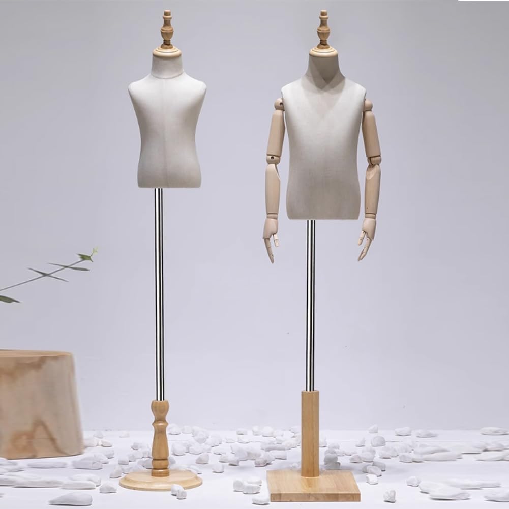 GRRICEPL Maniqui Torso, Maniqui Busto con Base De Madera, Maniqui Torso De Vestir para Niños, para Ropa Vestido Joyería Pantalla(Beige-A,4)