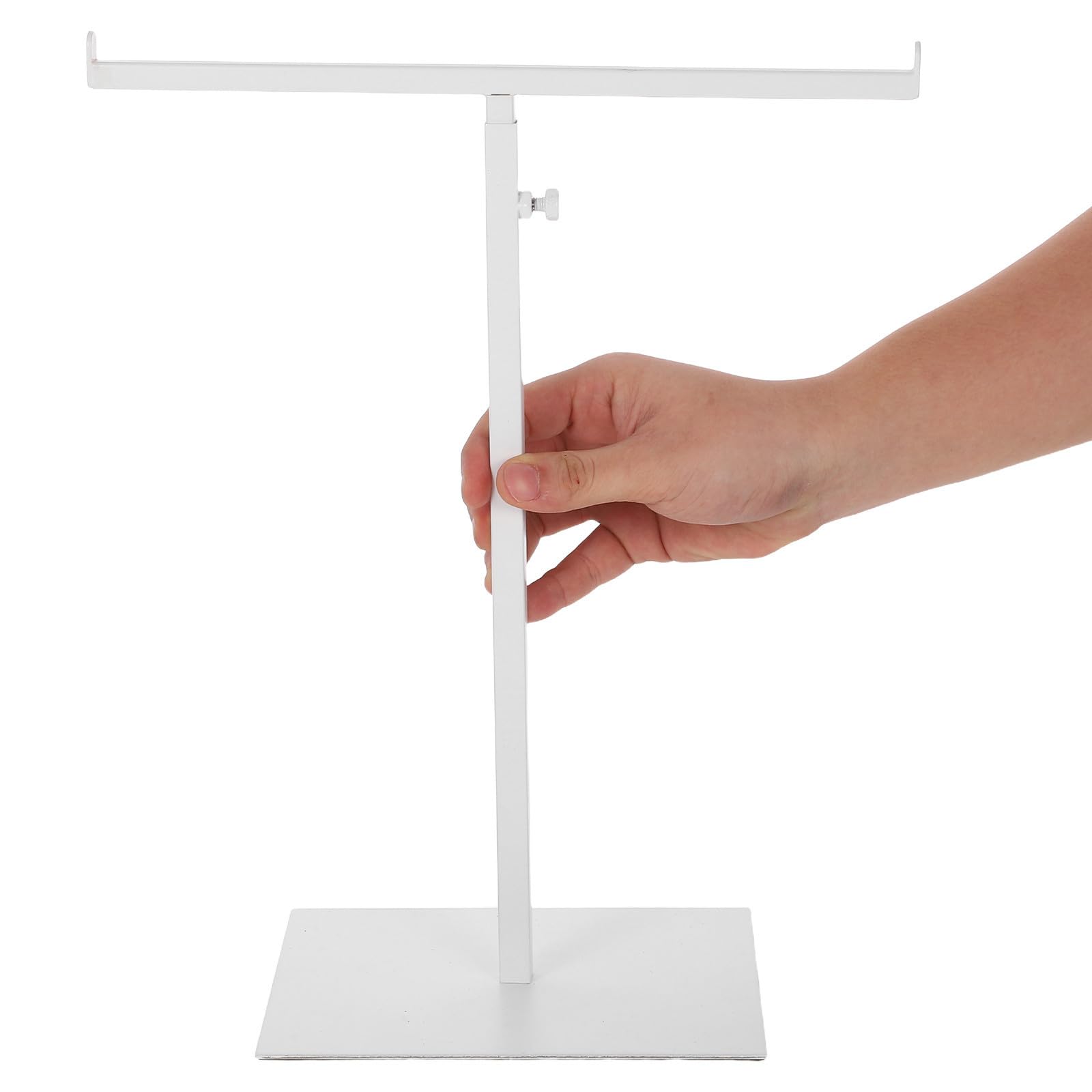 Soporte Expositor Blanco para Bolsos de Acero Inoxidable Altura Ajustable y Diseño Estable para Tiendas de Ropa y Hogar