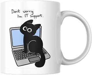 Kedi Baskılı Komik Kupa Bardak IT Support Hediyeli