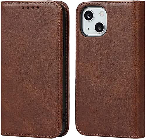 Protection antichoc iPhone 13 étui cuir synthétique à rabat rose marron