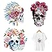 CREATCABIN 3pcs Set Adesivi Termoadesivi Toppe A Trasferimento Termico Design Abbigliamento Adesivi Lavabili A Trasferimento Termico Decalcomanie Scheletro Teschio Fiore Vestiti T-Shirt Giacche