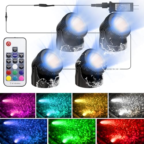 Srygery RGB Underwater Pond Lights, 20 Colors Dimmable Submersible Led Fountain Lights with Timer, IP68 Waterproof with Remote Control for Outdoor Ponds Aquarium Garden Pool (Set of 4) by Srygery - Used condition - US$22.84