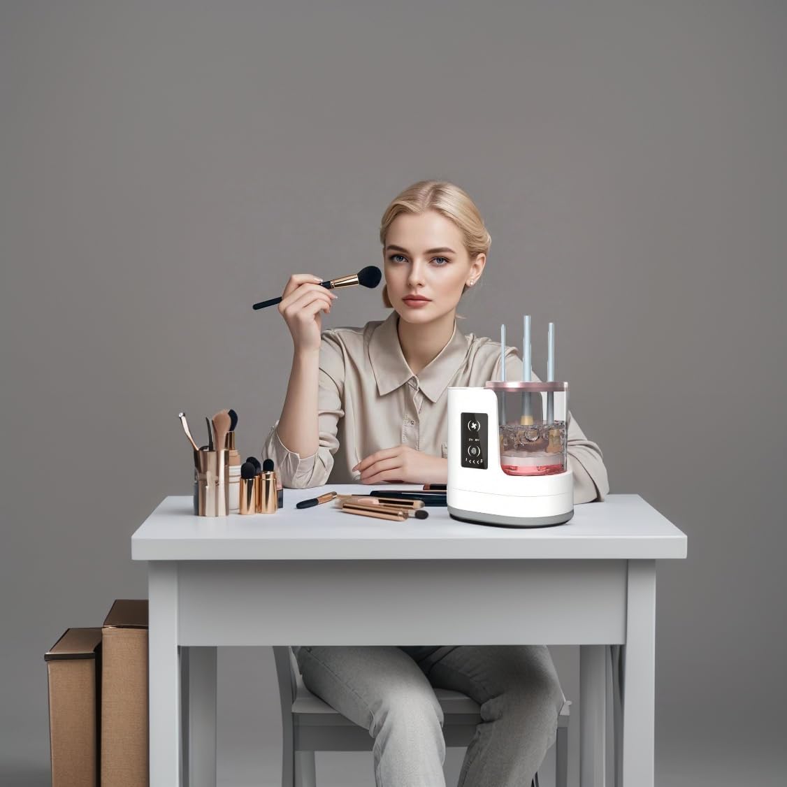 Nettoyeur de pinceaux de maquillage électrique 3 en 1 - Nettoyeur et séchoir automatique pour pinceaux de maquillage avec paramètres de séchage de plusieurs heures, design portable pour tous
