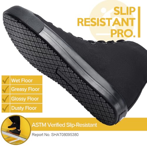 Non-Slip Work Shoes for Men & Women, Unisex Oil & Water Slip Resistant Sneakers for Food Service Makers, Black High Top Restaurant Server Boots, Comfortable Casual Stain Resistant Chef Kitchen Shoes2