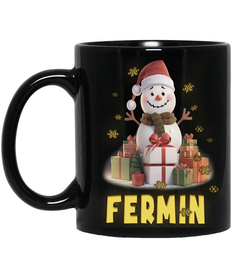 Personalized Snowman Black Coffee Mug for Snowman Fan Mug for Christmas Mug for Kids Name Fermin 11oz Black Mug Christmas Mug Customized Snowman Mug