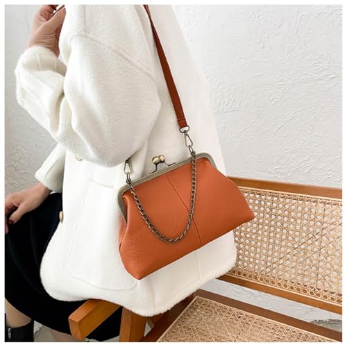 Image of Vintage Kiss Lock Tote Women 2026 Clasp Clutch PU Leather Purse Crossbody Shoulder Bag Everyday Chic Messenger Handbag