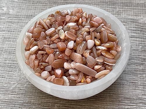 Image of GAF TREASURES 2 oz Lot Natural Semi Tumbled Gemstone Chips, Crushed Mini Crystals, Undrilled Crystal Chips (Peach Moonstone)