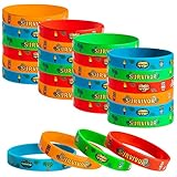 Unbess 24Pcs Survivor TV Show Party Favor Bracelets Colored Rubber Silicone Stretch Wristbands Bracelet Survivor Themed Birthday Gift Party Supplies Favors Decorations for Kids Teens Adult Celebration