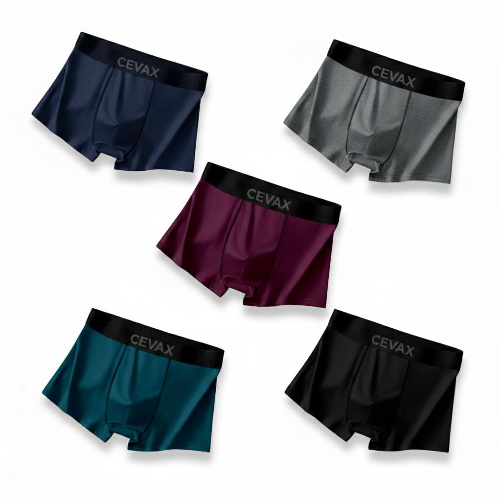 cevax Men's Boxer Briefs, Premium Cotton Stretch, 5-Pack, Navy Grey Maroon Teal Black-picture-47