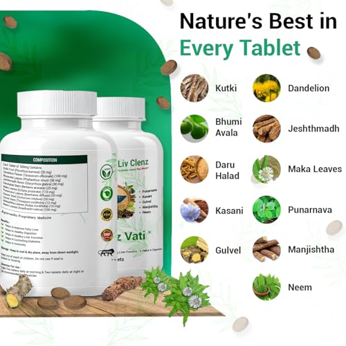 Image of L Clenz Vati - Liver Detox Supplement 60 Tabs (500 mg) | Blend of Kutki Dandelion Bhuiavala & 8 Liver Detox Ayurvedic Herbs | Helps Repairing Liver From Alcoholic & Fatty Liver(15 Days)