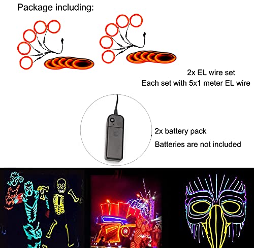 Image of MaxLax EL Wire, Portable Neon Lights 5 in 1 Meter, Electroluminescent Wire for Halloween Decoration, Christmas Party, Blacklight Run, DIY Decoration (Orange, 2Pack 5 in1M)