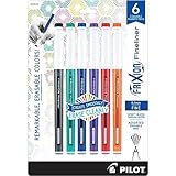 Pilot FriXion Fineliner Erasable Marker Pens, Fine Point (0.6mm), Assorted Classic Colors, 6 Count (12414)
