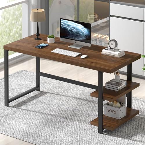 FOLUBAN computer desk with shelves in rustic walnut