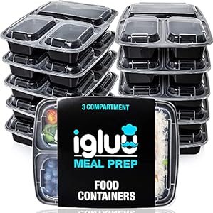 Igluu Meal Prep 10er-Pack Vorratsdosen Schwarz 3-Fächer
