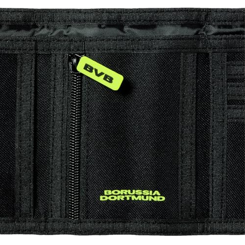 BVB Borussia Dortmund Geldbörse, 10 x 14 cm, Schwarz mit Neon-Logo, Polyester
