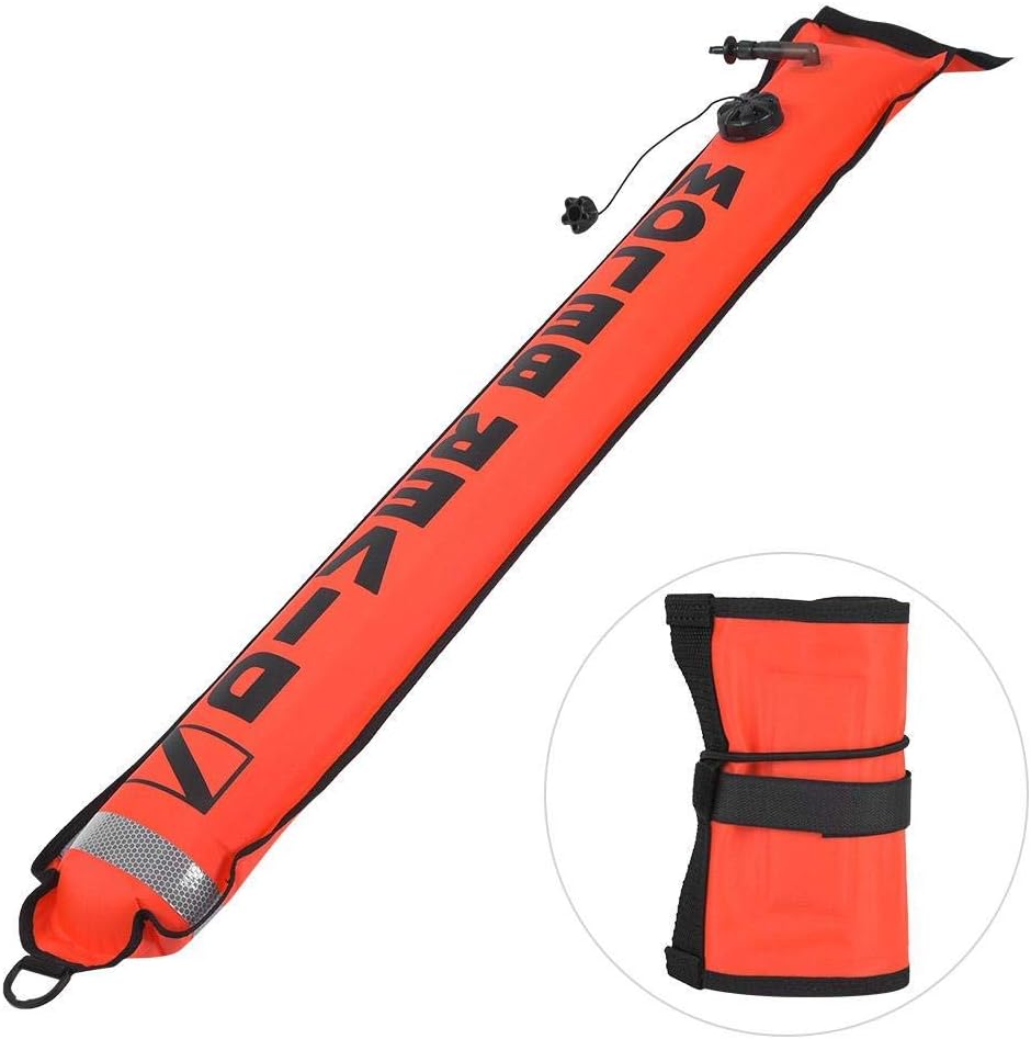 Focket Diving Open Bottom Marker Buoy,6FT with High Visibility Reflective Band Inflatable TPU Coating Marker Buoy Diving Equipment (Yellow/Red)(Red)
