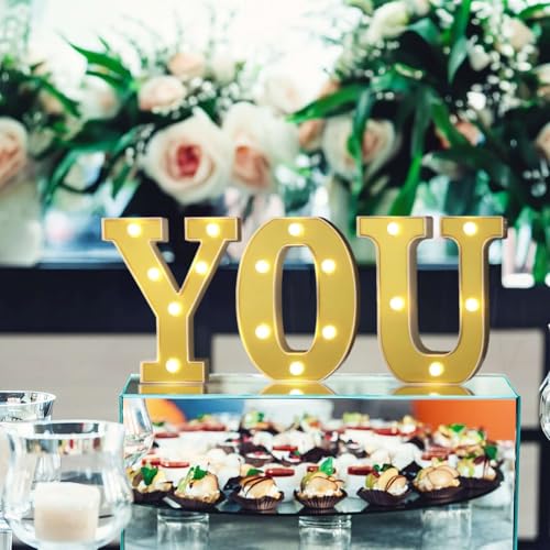 Image of Efavormart 6 inch Gold Marquee Letter Y, Mirror Front Warm White LED Light Up 3D Sign, Battery Operated 72H Glow for Wedding Party & Wall Decor