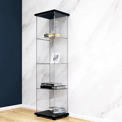 Miniatura 13 de Moderno vitrina de cristal de 4 niveles con puerta transparente, vitrina de la colección Curio de vidrio templado de 0.197 in, vitrina de cristal