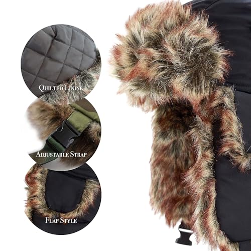 Image of Faux Fur Safety Reflective Aviator Trapper Hat Snow Ski Trooper Winter Cap