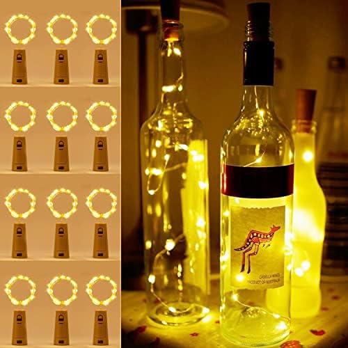 Aen Art Bottle Lights with Cork,12 Pack 2m 20 LED Cork Lights for Bottles, Battery Operated Bottle Lights, Wine Bottle Lights for Party, Birthday, Wedding Decoration(Warm White)
