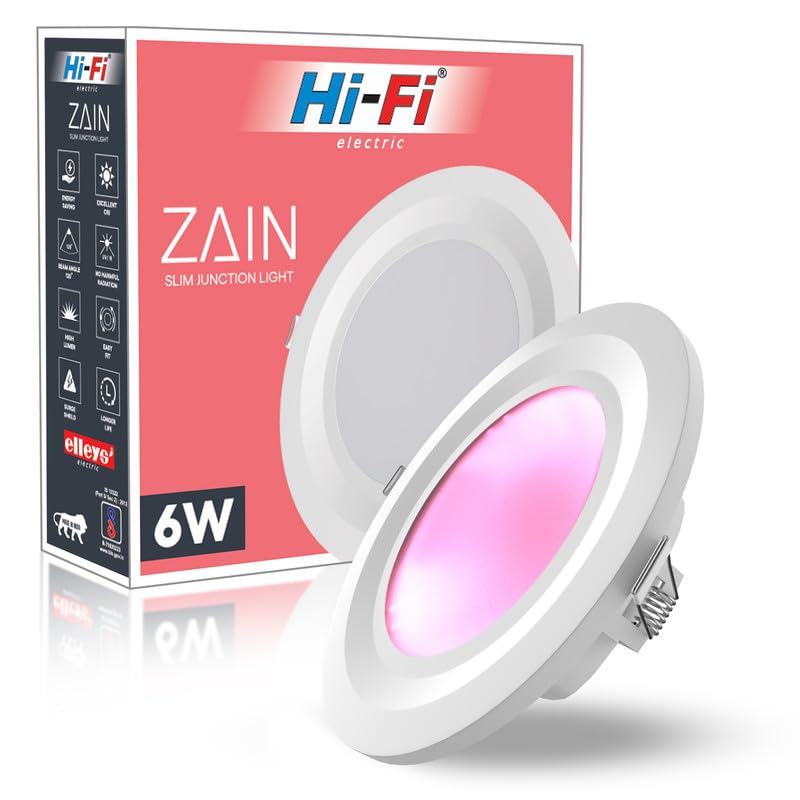 Image of elleys' Zain 6 Watt Junction Box Led Ceiling Light| Cut Out- 75 mm|BIS Certified| Pink Color Ceiling Light for Hall,Room,Office | Led Downlighter Colour (Pink) Pack of 1