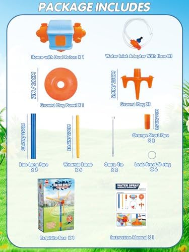 VATOS 59" Windmill Water Sprinkler Outdoor Yard Toy for Kids, New Upgrades Double-Sided with 6 Blades, 54 Spray Nozzles, 360° Spining Splash Summer Fun Play for Boys, Girls, Pets and Lawn Watering — view 7