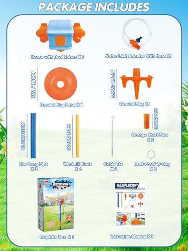 VATOS 59 Zoll Windmühlen-Wassersprinkler, verbesserte doppelseitige Version mit 6 Flügeln & 54 Düsen, 360° Drehung – Sommer-Badespaß für Jungen, Mädchen, Haustiere & Rasenbewässerung