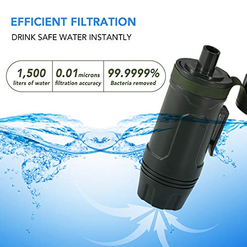 Loijon Sistema de filtragem de água da palha do filtro de água portátil com espelho para emergência