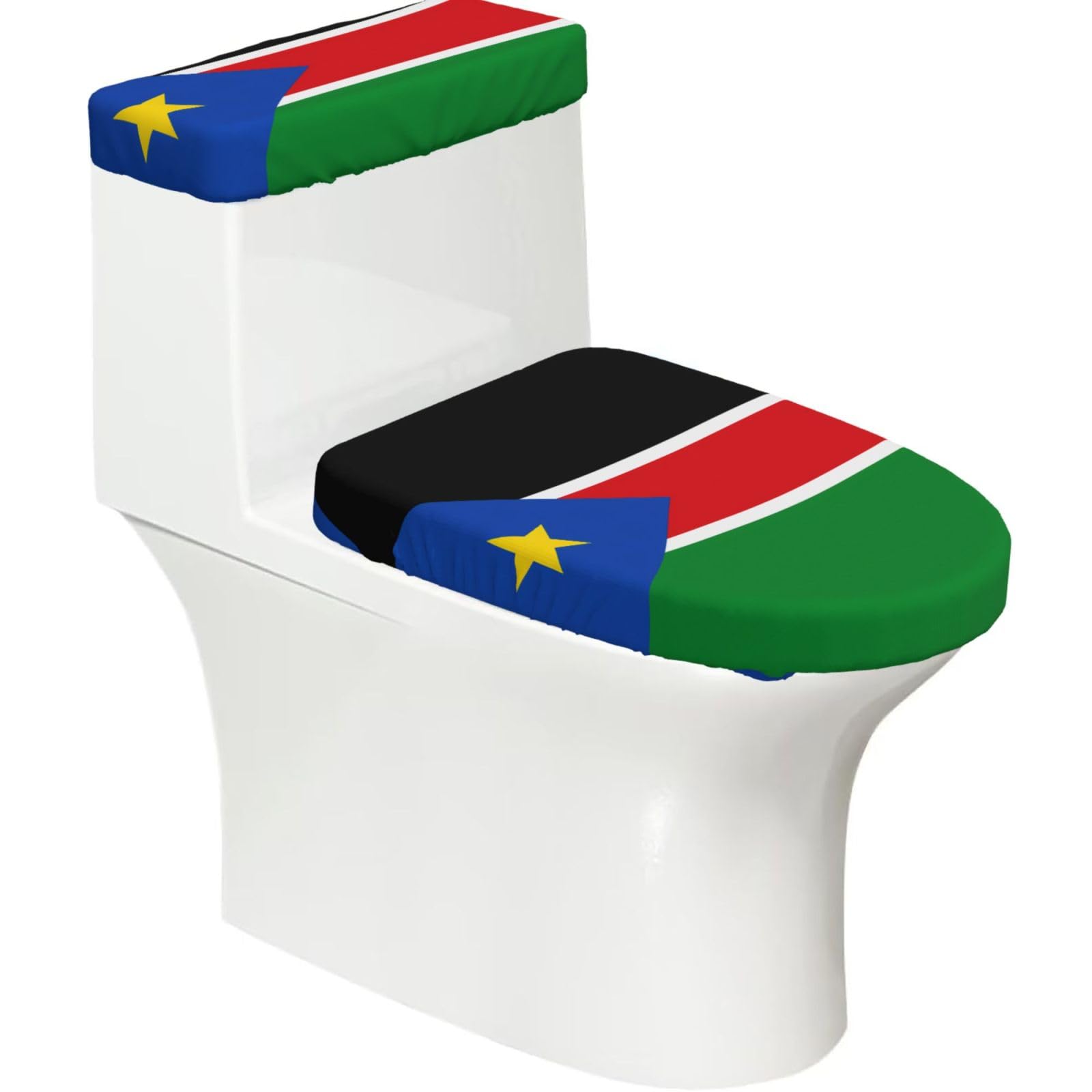 Cntdbu Black Flag Of South Sudan Stretchy Toilet Lid And Tank Cover Set-Soft Elastic Bathroom Decor For U Shape Oval