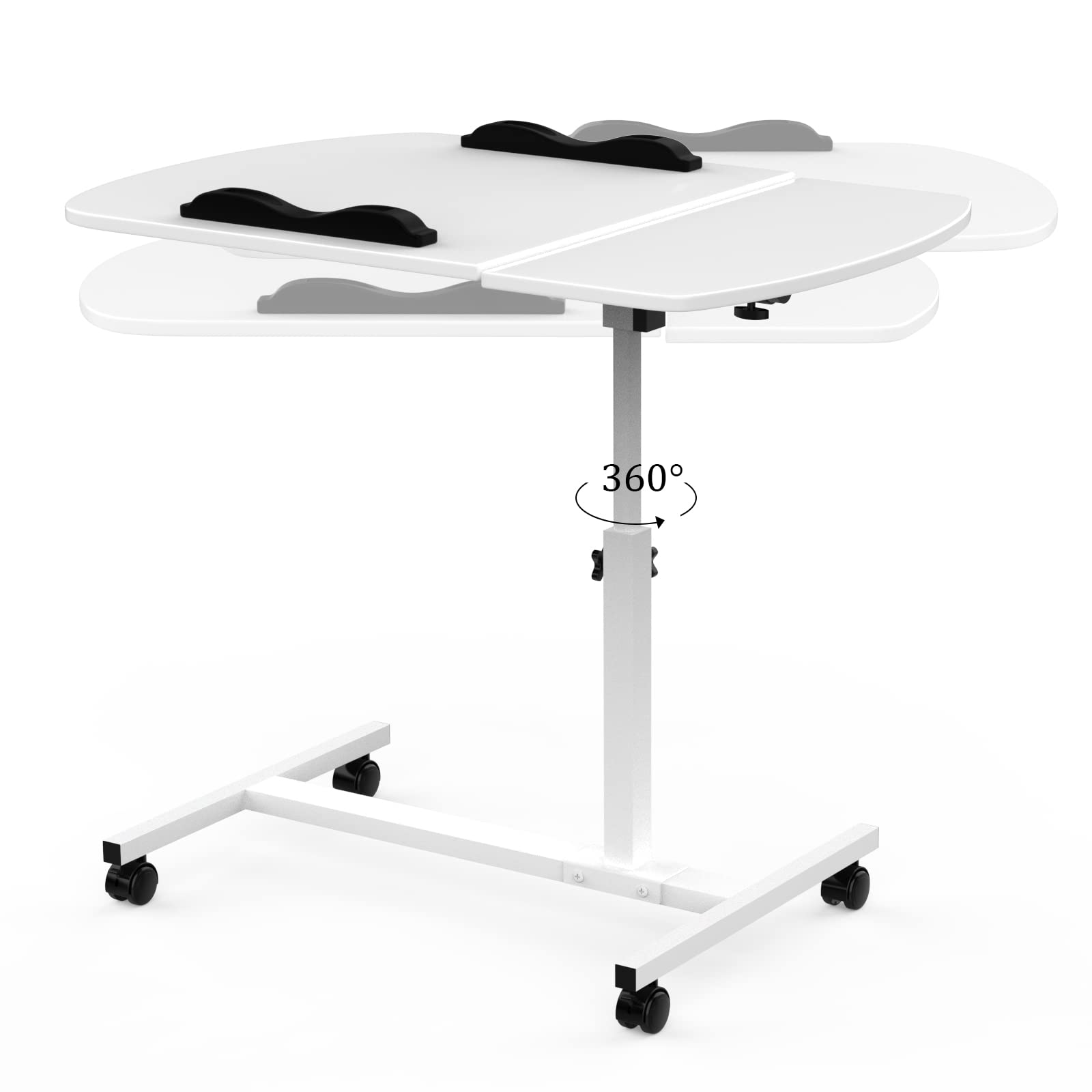 Mesa Auxiliar para Ordenador portátil, Mesa Auxiliar con Ruedas, Mesa Auxiliar Sofa y Cama, Mesa Auxiliar Regulable en Altura 61,5-95cm, Escritorio pequeño móvile, 61,5-95x60x40 cm, Blanco