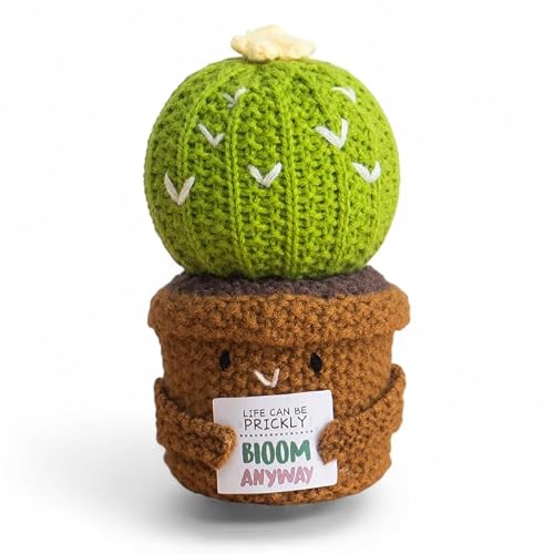 NATURAL AMOR LOS ANGELES Handmade Crochet Cactus Emotional Support Figurine, Cute Knitted Funny Cheer Up Gift for Friends, Women, Stress Relief Desk Décor