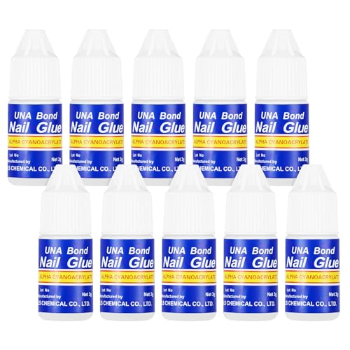 Pegamento Uñas Acrilicas Set, 10 pcs x 3 g Pegamento de Uñas Postizas, Rápido Adhesivo de Uñas Puntas, Profesional Pegamento para Reparar Artificiales Uñas, Adhesivo Uñas Postizas