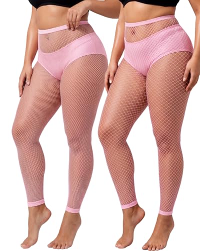 Image of CharnmRose 2 Pairs Women's Footless Fishnet Tights High Waist Fishnets for Women Fishnet Stockings