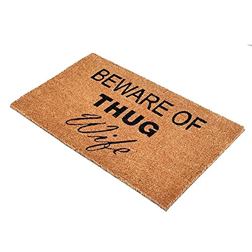 Image of Onlymat Natural Coconut Coir Beware of Thug Wife Funny Printed Anti-Slip Doormat for Home Entrance (45x75cm)