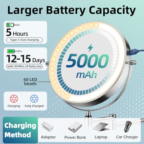 FUNTOUCH 5000mAh Wiederaufladbar Kosmetikspiegel mit Beleuchtetung1X/30X – Ansicht 2