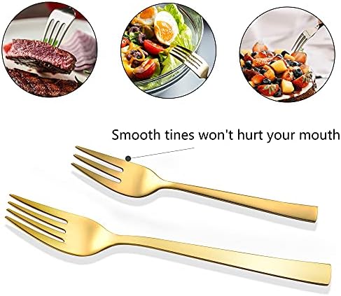 Velaze 24 Piece Gold Cutlery Set Stainless Steel Silverware with Knife Spoon Fork, Service for 6, Mirror Finish, Dishwasher Safe