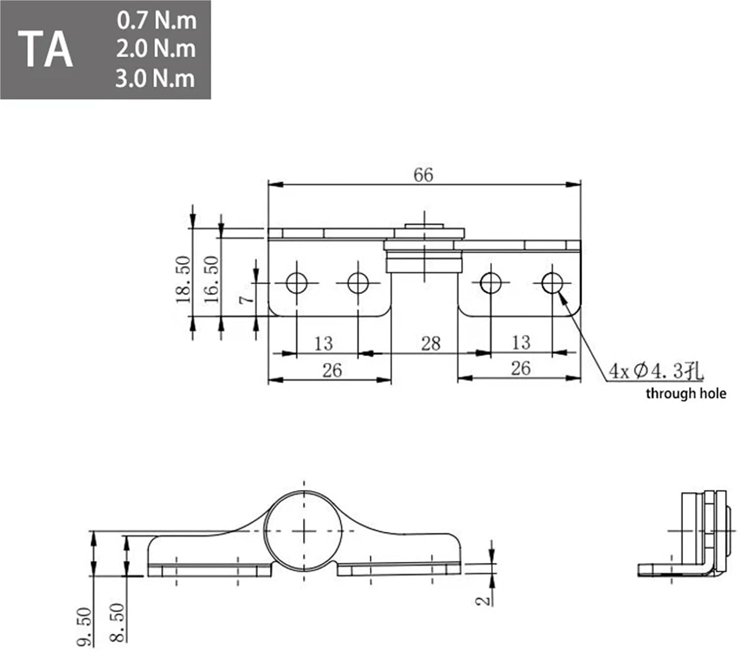 304 Stainless Steel Damping Positioning Hinges 1Pcs(TA,3.0N.m)