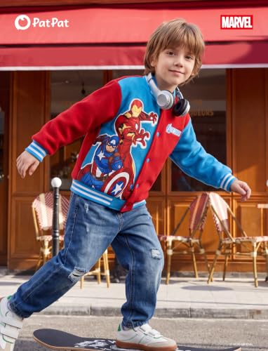 Image of Disney Marvel Bomber Jacket Spider Man Toy Story Cars Varsity Cardigan2-13Y | Officially Licensed Snap Button Coat,Fall Star Wars Graphic Cloth Top,Hulk Venom Stitch Mickey Lightning Mcqueen Kids Apparel