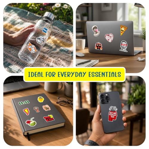 Image of CodersParadise Vinyl Sticker Collection Pack of 52, Random Decorative Decals for Laptop, Water Bottle, Phone Case, Journal, Notebook, Scrapbook, Luggage, Helmet, Bike and DIY Crafts